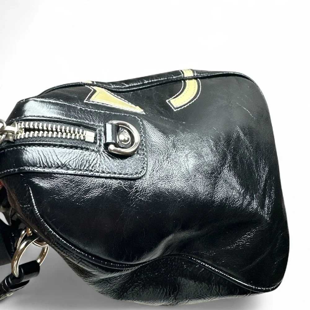 Coach Black Patent Inlaid Leather & Suede Cs Satchel Handbag